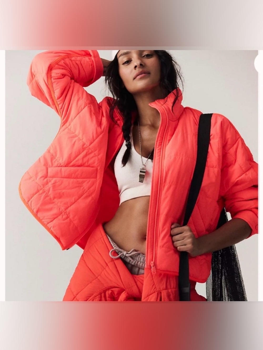 Free People Pippa Packable Puffer Jacket. NWT. Hot watermelon size M